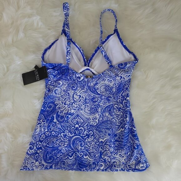 Ralph Lauren Surplice Underwire Swim Tankini Blue/White Paisley Women's SZ 4 NWT - Picture 3 of 9